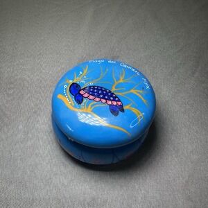 4"x 2" ~Mexican Folk Art Terracotta Hand Painted Trinket Box Vibrant Colorful